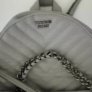 NWT Victoria’s Secret grey and chrome small backpack approx 9”x9”x4” Victoria main image 4